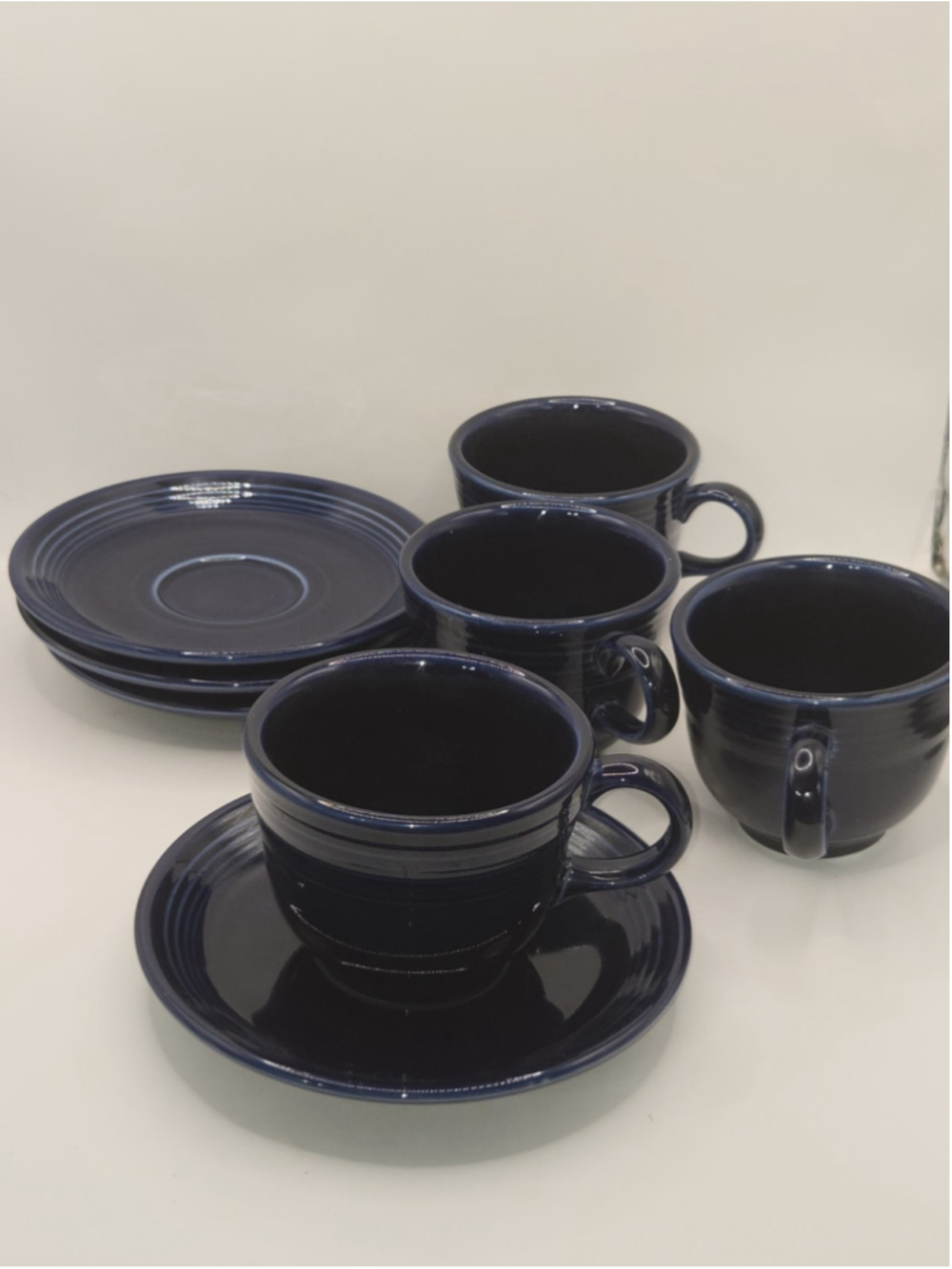 Vintage 4-Piece Fiesta Cobalt Blue Cup & Saucer Set USA Homer Laughlin
